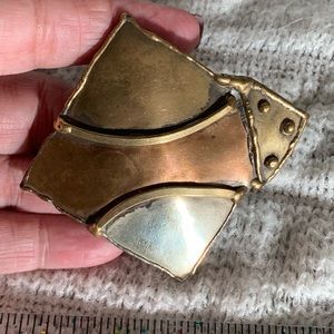 Mixed Metal Brutalist Sting ray Brooch Pendant Brass copper silver Art to wear